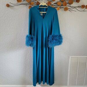 Vintage Lilli Diamond Blue (Teal) Dress, Gown, With Feather Sleeves